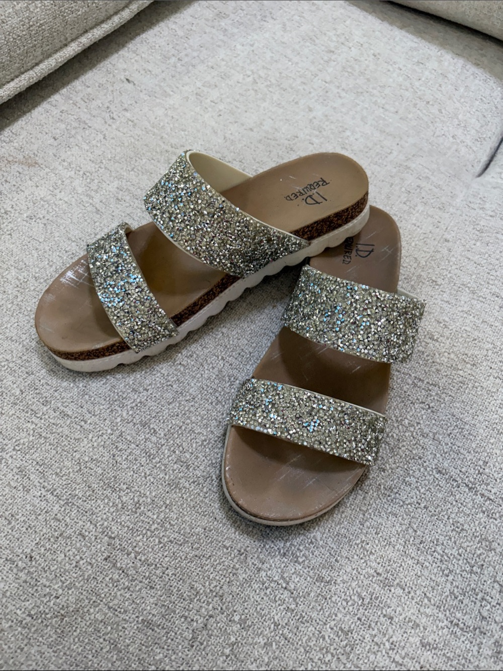 Sparkle Double-Strap Slide Sandals - Gold Glitter